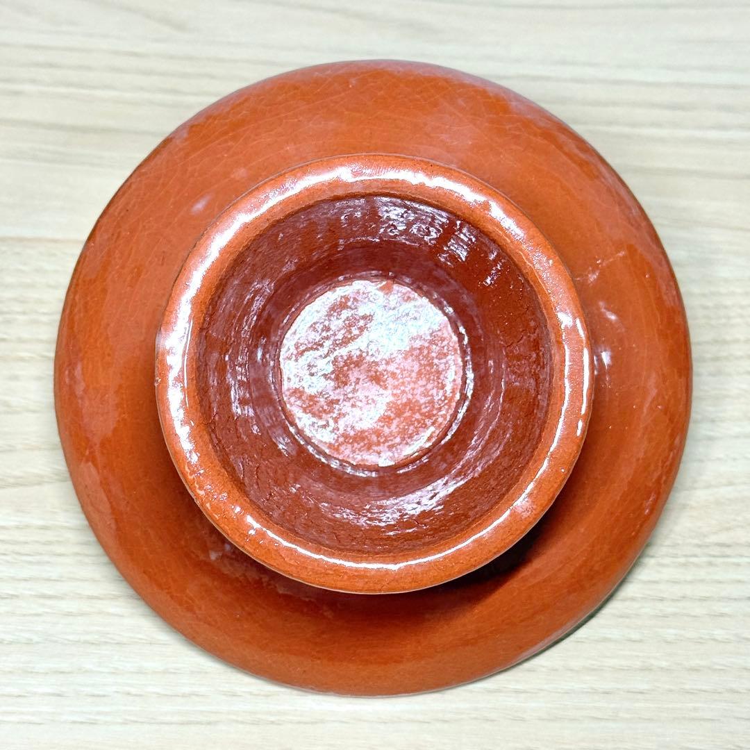 楽焼 川崎和楽 供茶 茶碗 盛物台付 赤楽 楽茶碗 茶道具 利休忌 共箱 栞