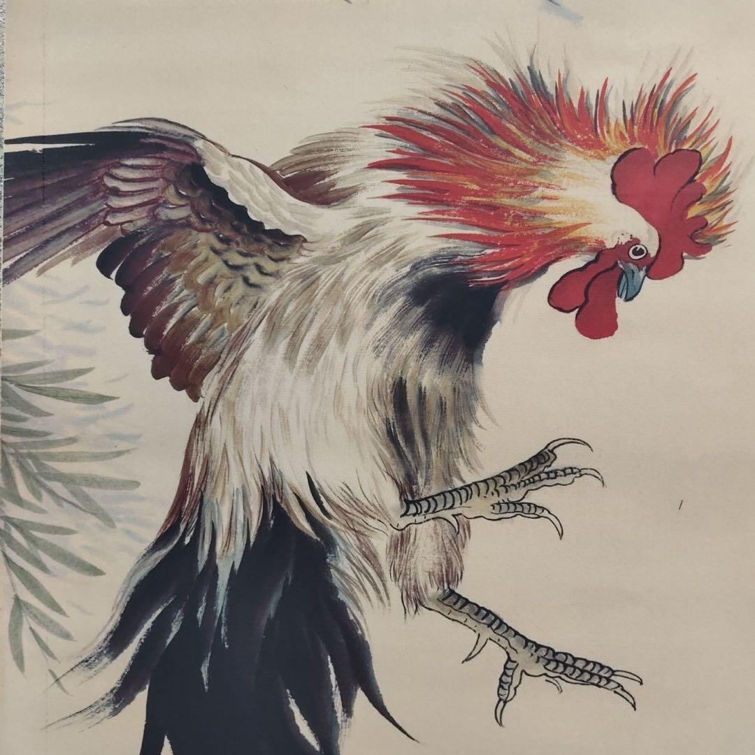 徐悲鴻《雄鶏図》　四尺中堂　掛軸　中国名人書画　絹本 壁掛け装飾