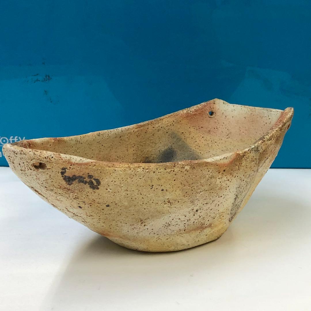 清水六兵衛造　舟形花生　茶道具　花器　素焼き　骨董品　時代物　焼き物