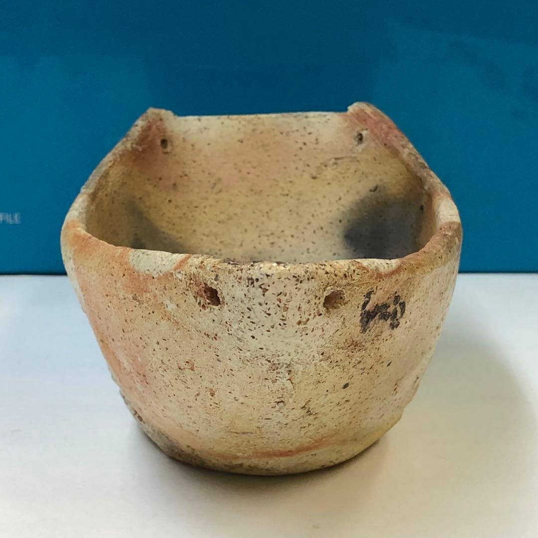 清水六兵衛造　舟形花生　茶道具　花器　素焼き　骨董品　時代物　焼き物