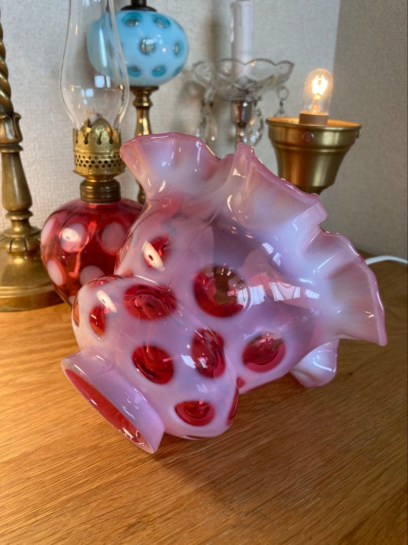 （専用です）　フェントン　ランプシェード　クランベリー　ドット