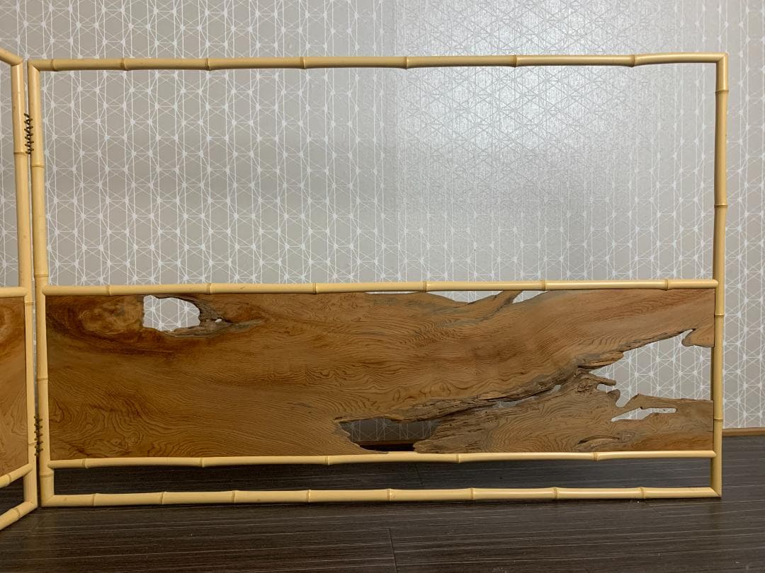 屋久杉 上透し 白竹縁 腰張 風炉先屏風 茶道具 460