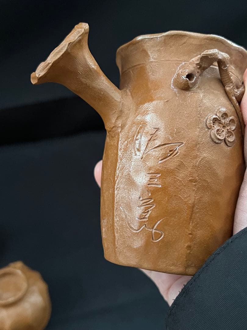 田島万古焼　勝三窯　田嶋勝三　手捻り　蛙と梅　茶道具　湯呑　茶器　陶芸