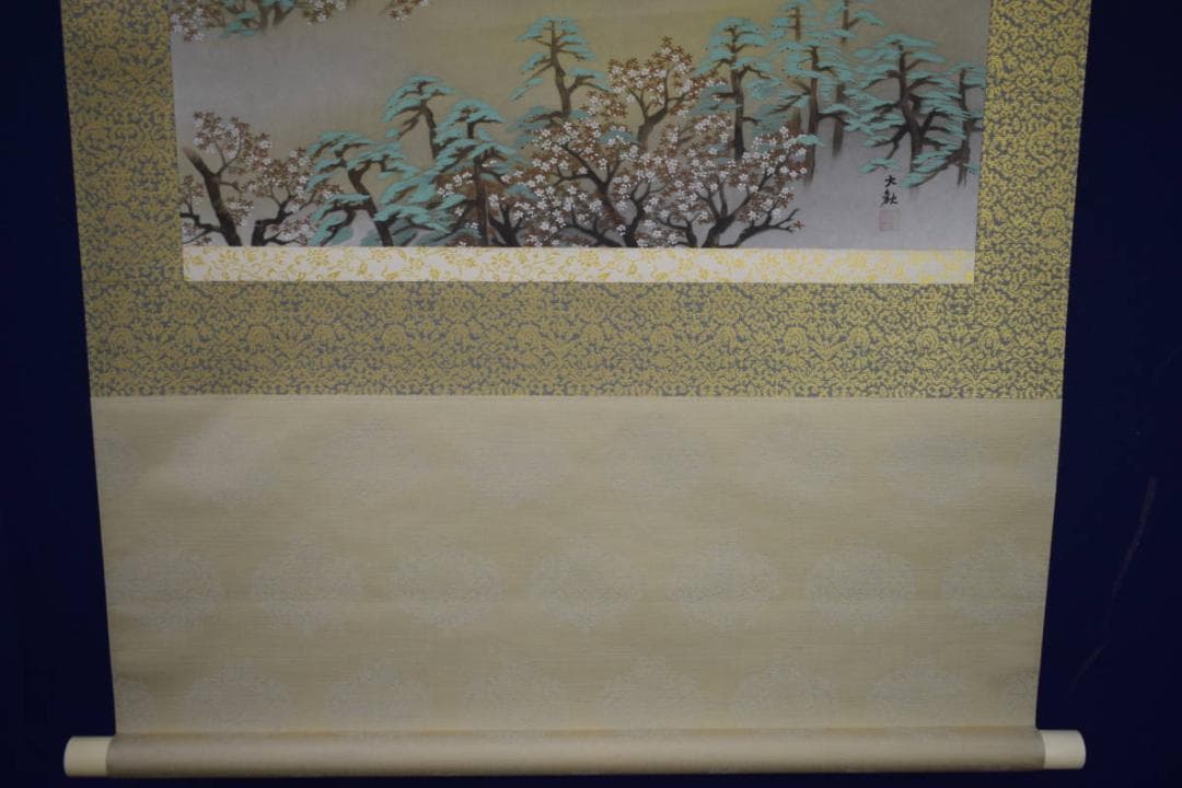 複製/横山大観/桜花/富士山水図/横物/工芸/タトウ箱付/布袋屋掛軸HJ-482