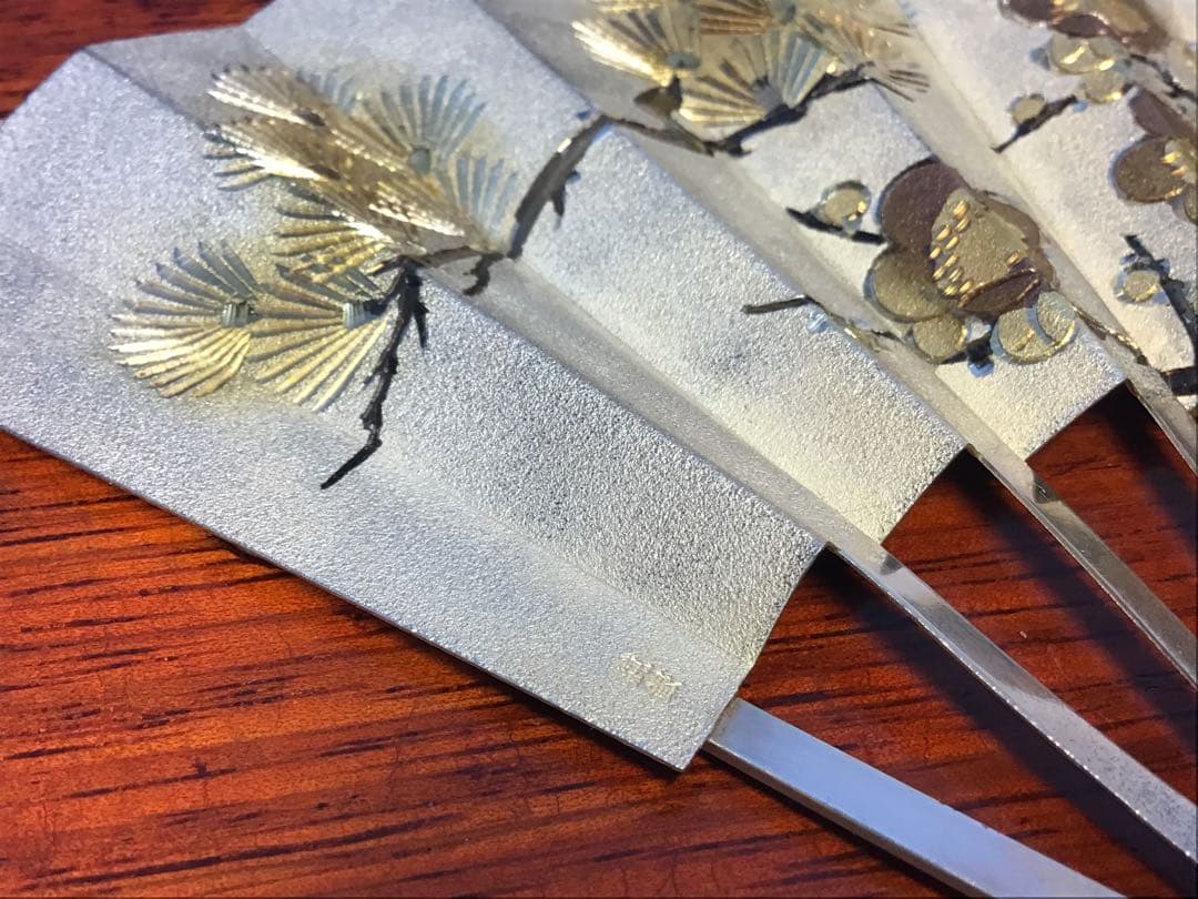 純銀 扇子 武比古 「松竹梅」7号 重さ約73g 縁起物 本物保証