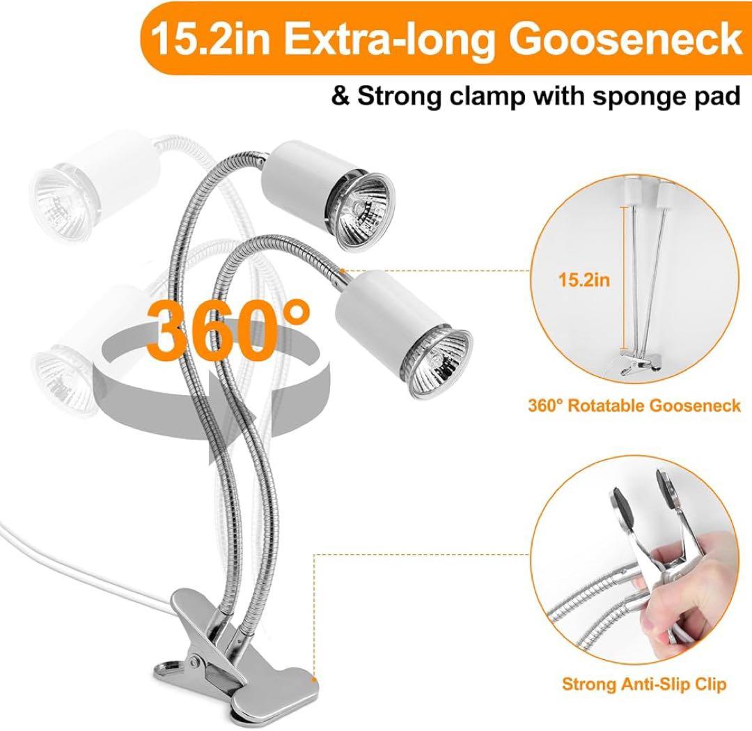 爬虫類ヒートランプ サイクルタイマー付きデュアルヘッドバスキングライト