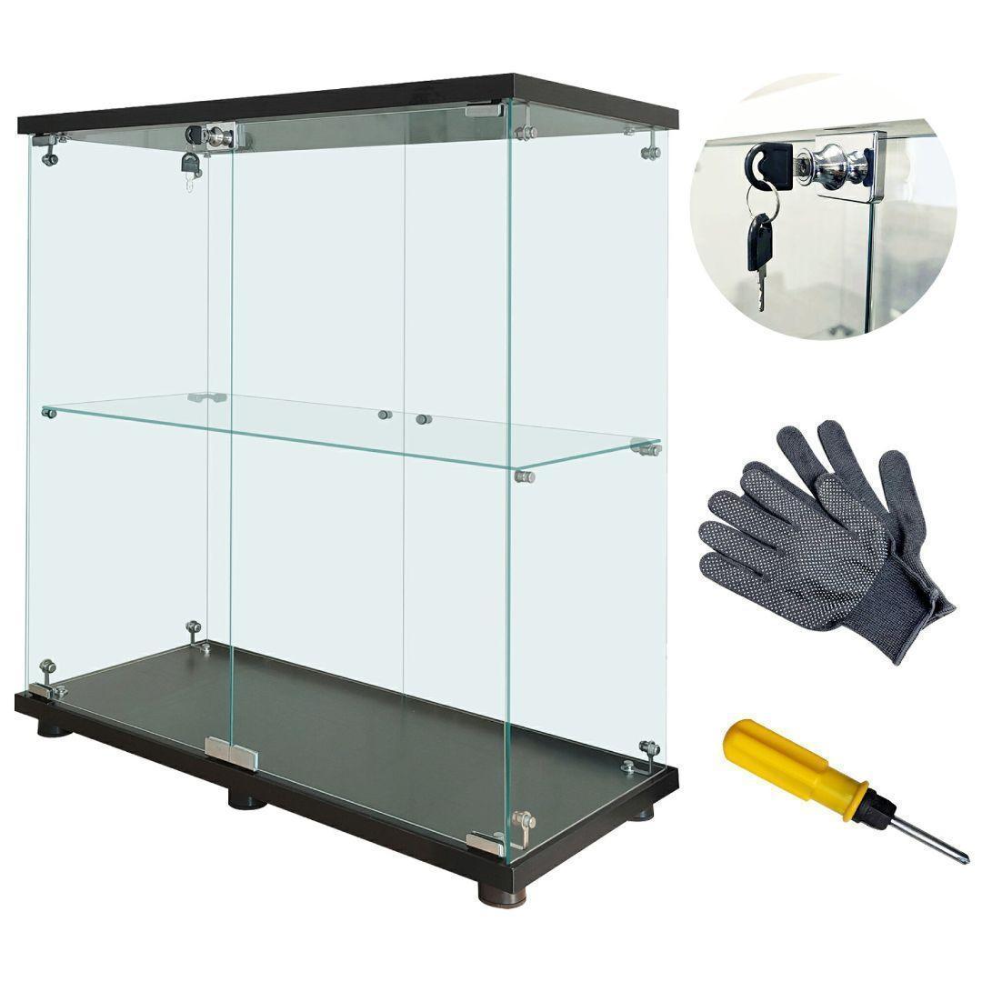 ガラスケース 2段両扉 コレクション フィギュア 棚 ショーケース 黒 1998