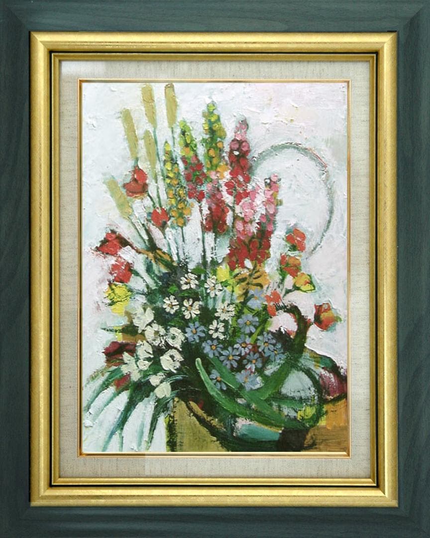 油絵 菅家令子 絵 絵画 インテリア 額付(黒) uF6-111202 花