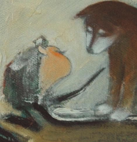 油絵 菅家令子 絵 絵画 インテリア uF6-071619 可愛い子犬と女の子