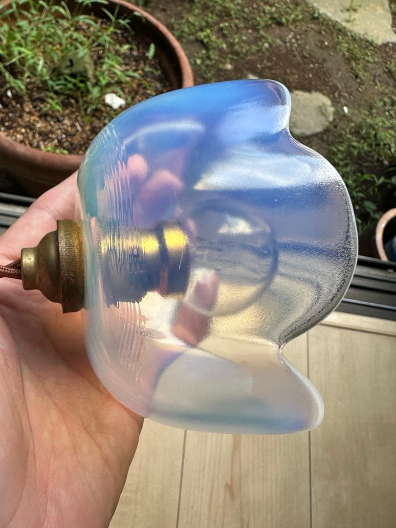 1920年代 フランス アンティーク ブルーオパールセントのお花アトリエランプ＊