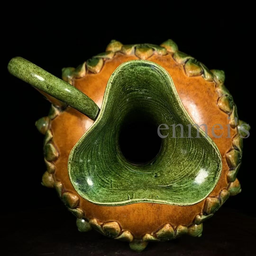 中国古美術 【唐三彩】 陶器製 花卉彫刻 植物文様 彫刻細工 壺 花器 古陶磁