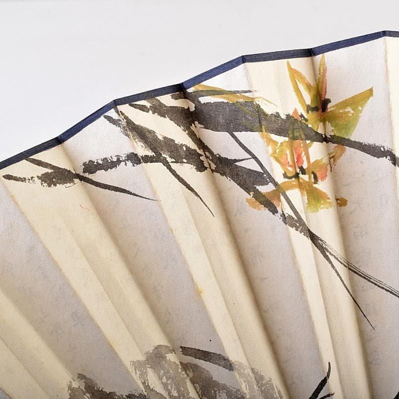 中国　雲溪竹人刻親骨　水墨画　漢詩花図　扇子　M　R8802