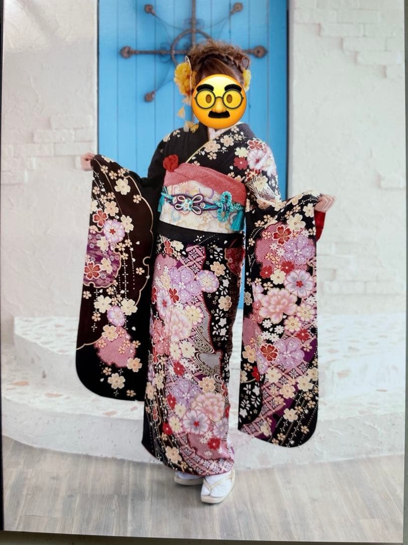 花柄の振袖フルセット(下駄・カバン付)