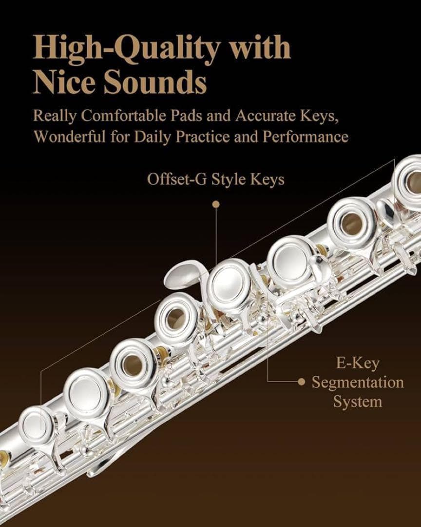 フルート 銀メッキ 16穴 リングキー Eメカ付き オフセット 専門ケース付き