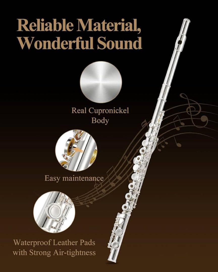 フルート 銀メッキ 16穴 リングキー Eメカ付き オフセット 専門ケース付き