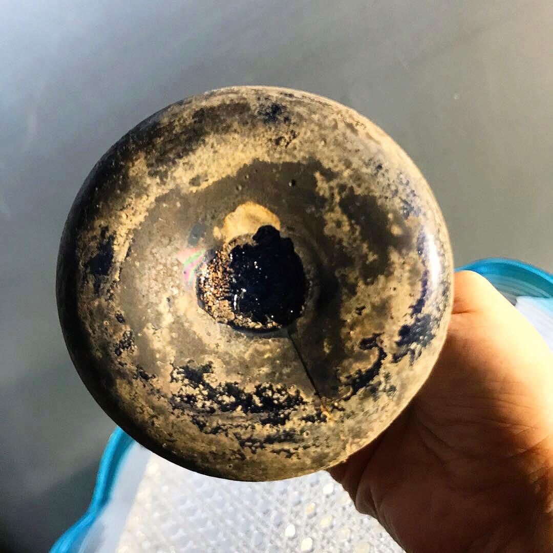 骨董　時代ガラス　発掘系ローマングラス（泪）涙壺　銀化瓶