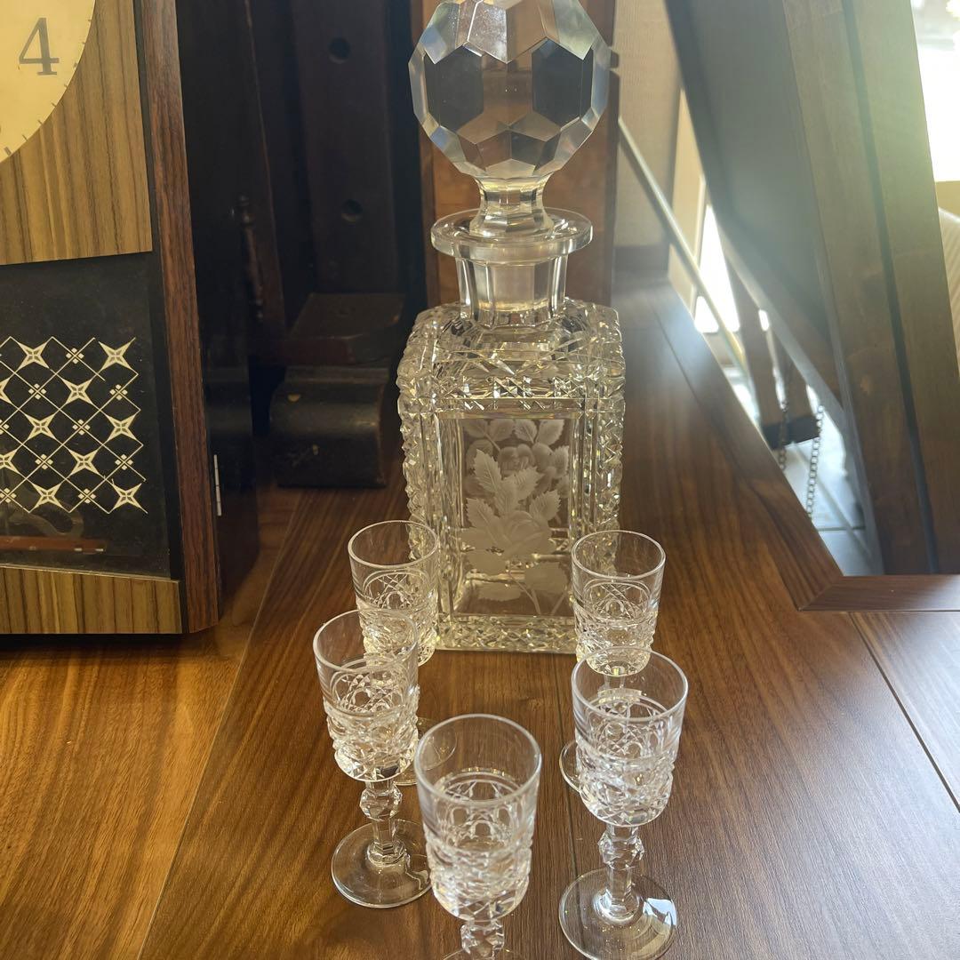 クリスタルガラス　アンティーク　デキャンタ　グラス5客セット