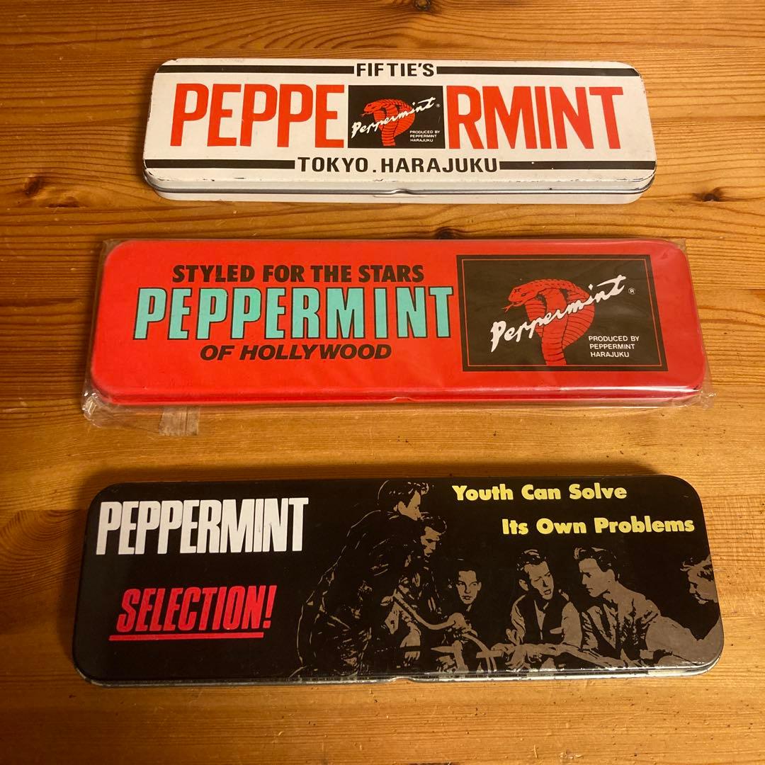 80年代当時物PEPPERMINT ペパーミント缶ペンケース3個セットロカビリー