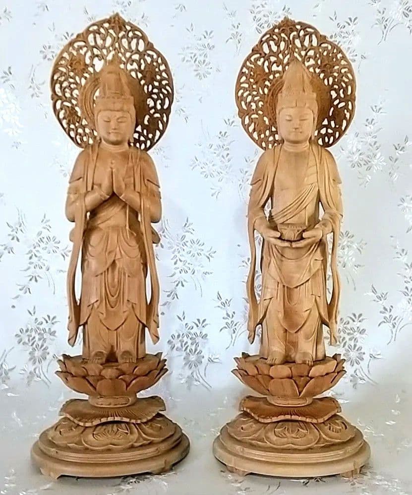 観音菩薩立像・勢至菩薩立像 3.5寸 #561#562 ◆白檀 木彫 仏像