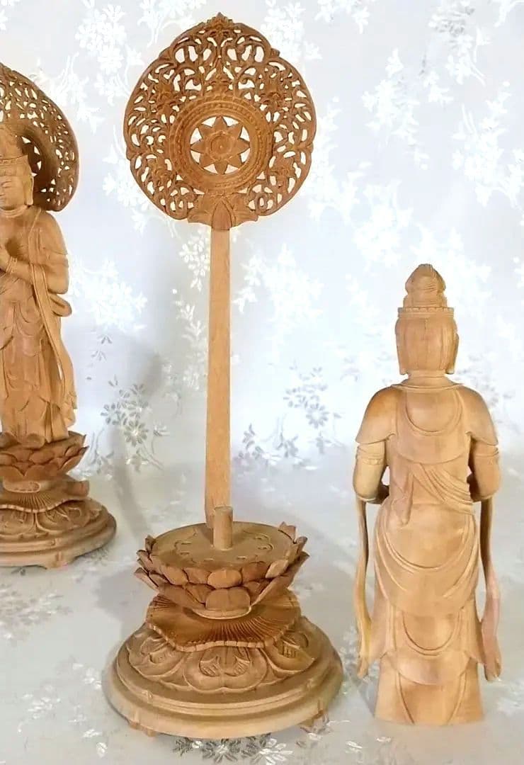 観音菩薩立像・勢至菩薩立像 3.5寸 #561#562 ◆白檀 木彫 仏像