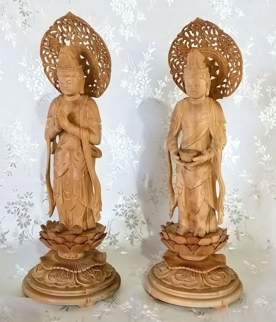 観音菩薩立像・勢至菩薩立像 3.5寸 #561#562 ◆白檀 木彫 仏像