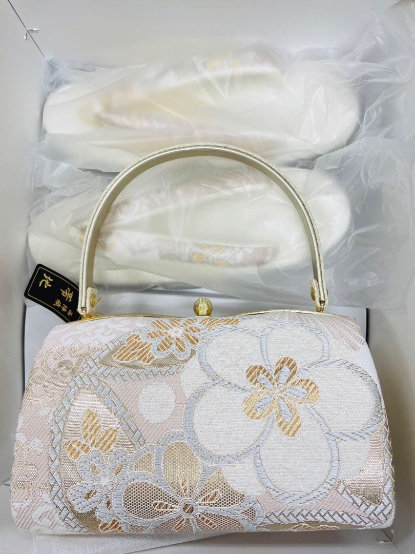 花柄刺繍 和装用バッグ 草履セット