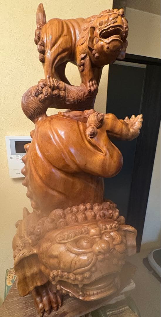 超大型　狛犬　木彫 魔除け 狛犬 高さ100cm 43kg 獅子 置物 彫刻