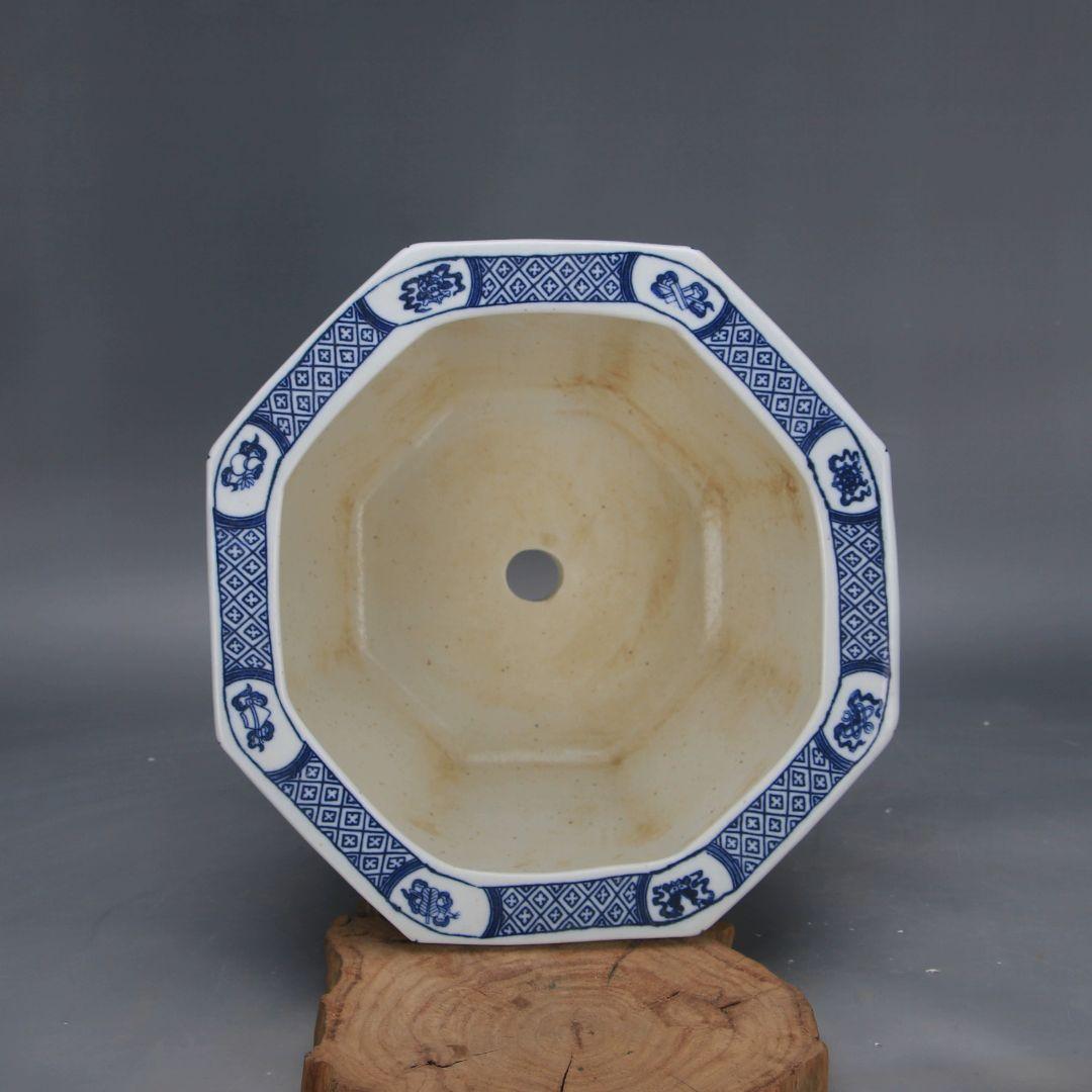 景徳鎮 陶磁器 青花磁器六方鉢 盆栽鉢 植木鉢 多肉植物鉢 小品盆栽鉢 山野草鉢