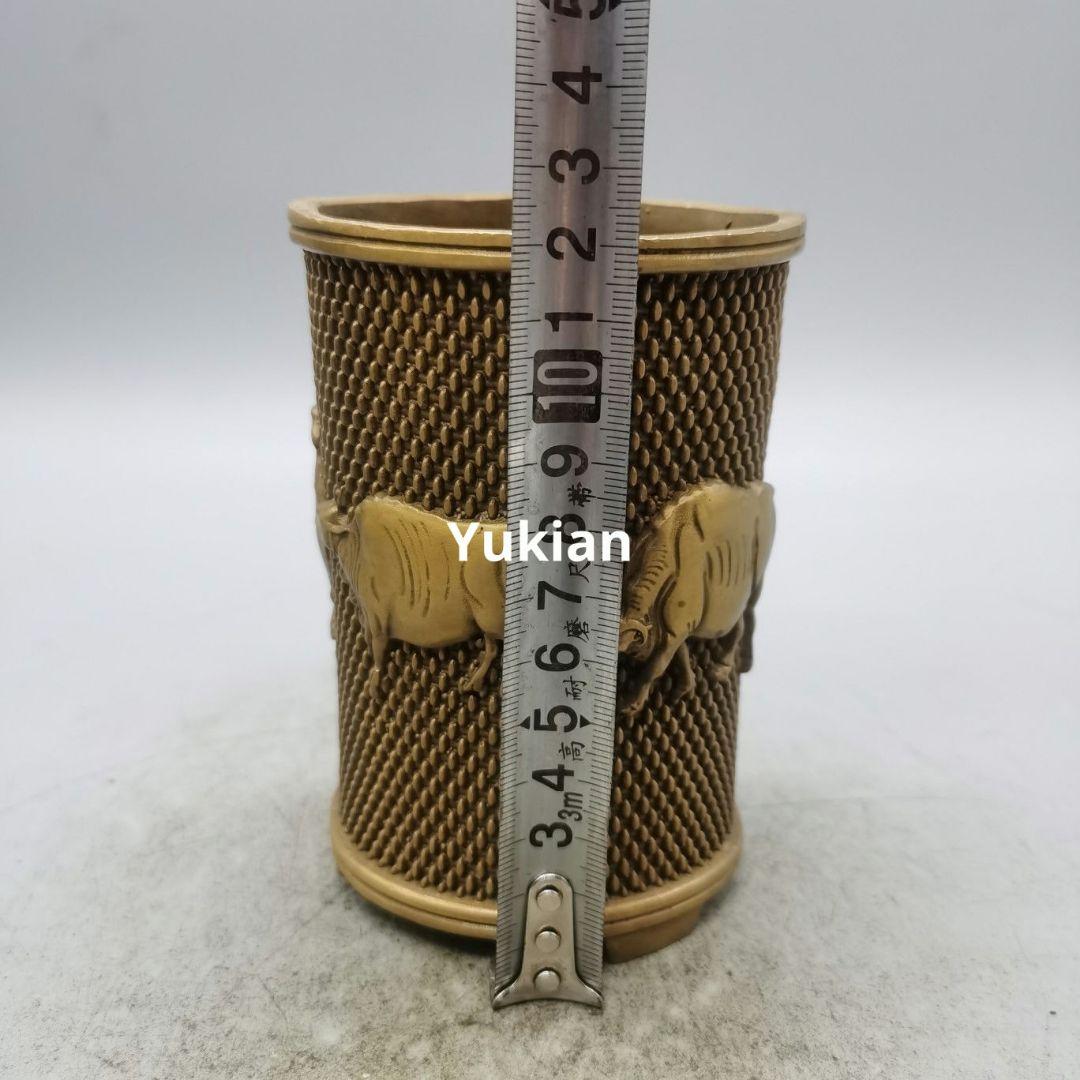 銅器 五牛筆筒 筆置 筆入 書道具 文房具 装飾品 工芸品 美術品