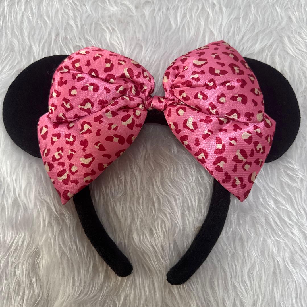 ディズニーリゾート ミニー ヒョウ柄 リボン カチューシャ ピンク レオパード