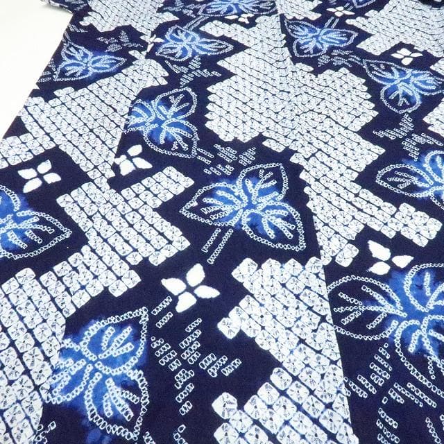 Y3389◆美品 有松鳴海絞り 居敷当て付 手縫い 高級浴衣 洗える夏着物