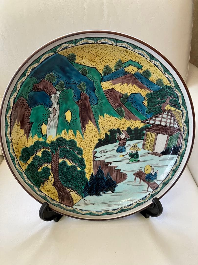 メ3795 大名品　古九谷　大皿　手描きの青九谷ならではの色彩が美しい逸品