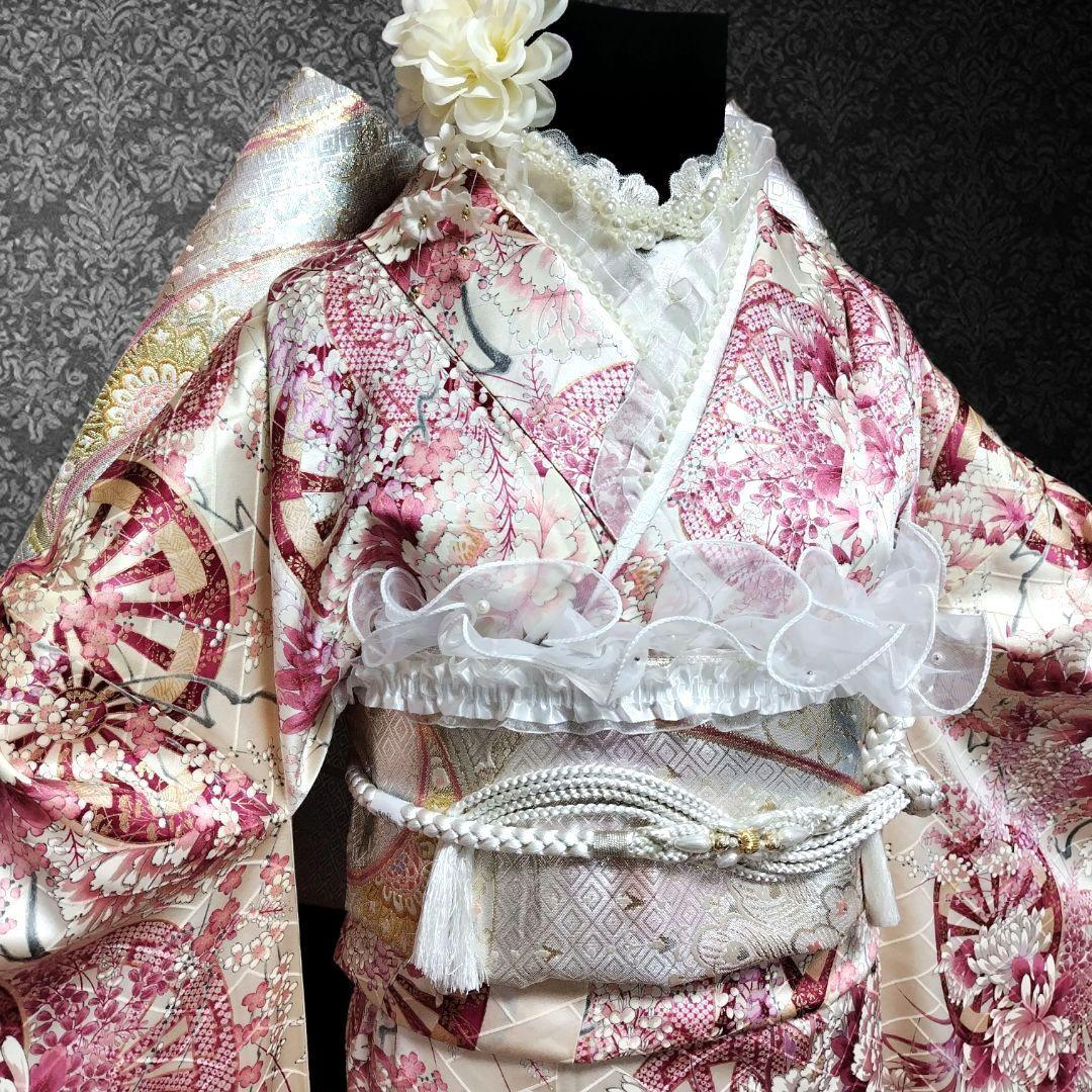 振袖フルセット(8点)・成人式・金彩加工・くすみ・源氏車花・やまと誂製・逸品