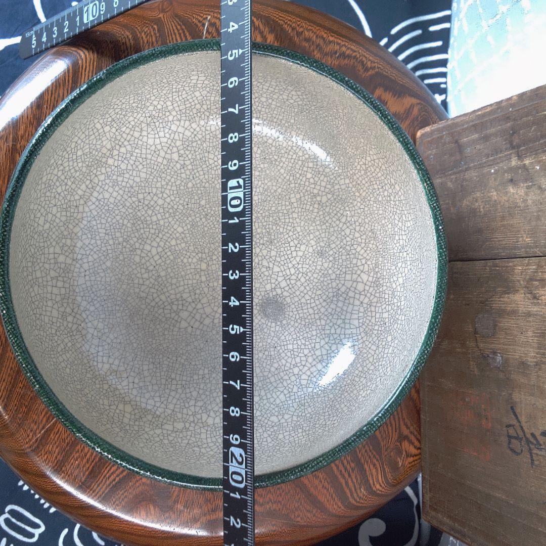 骨董５ 緑色の花模様漆器茶器 木箱付き