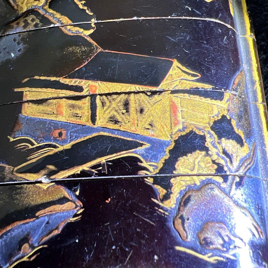 江戸時代　蒔絵木彫五段印籠、透彫木彫根付　43g 東Y8-0109☆2Fタルチ