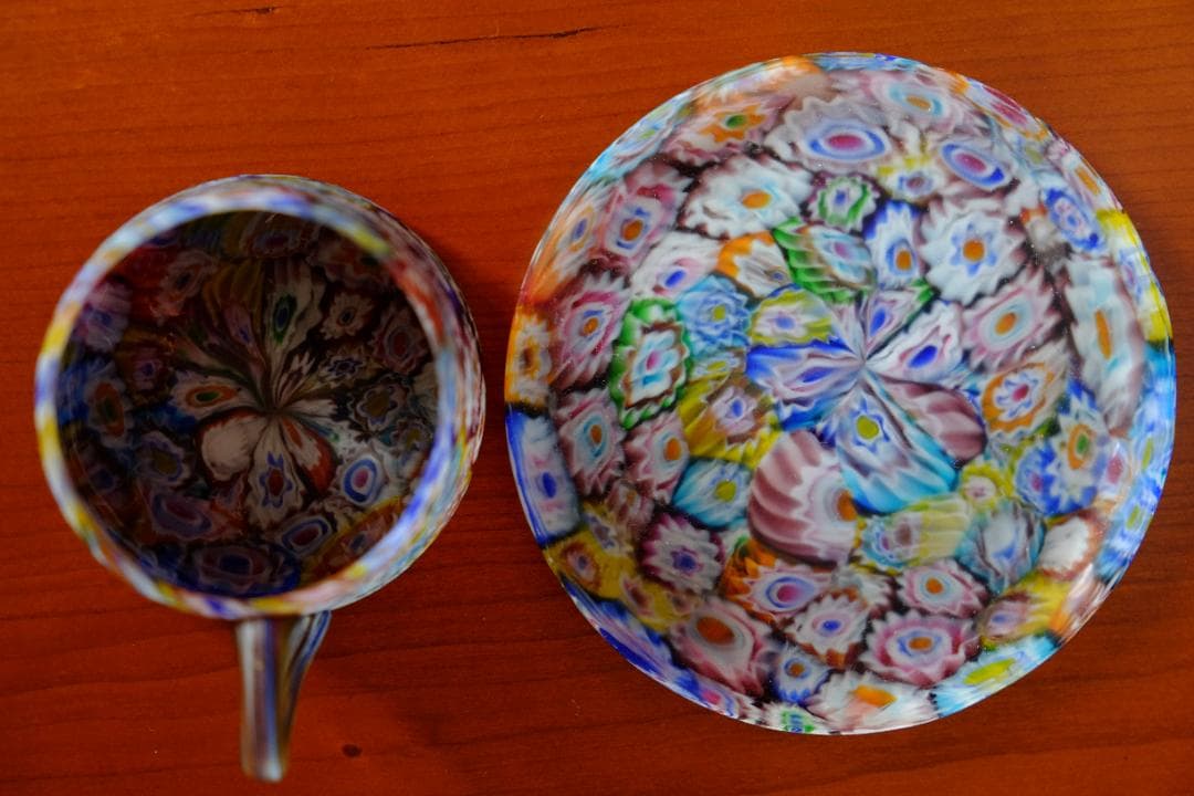 ベネチアンガラス アンティーク カップ＆ソーサー ガラス ムラノ 江波冨士子