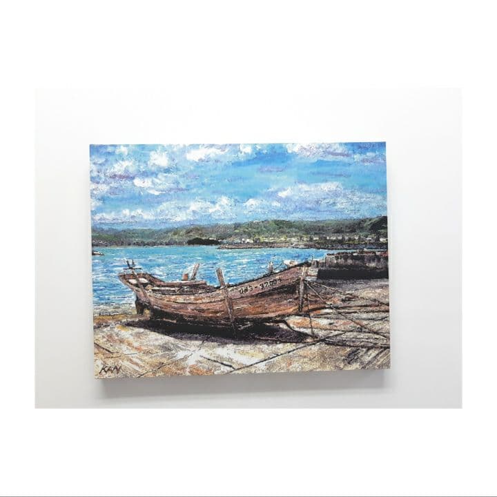 絵画　知念村の漁港