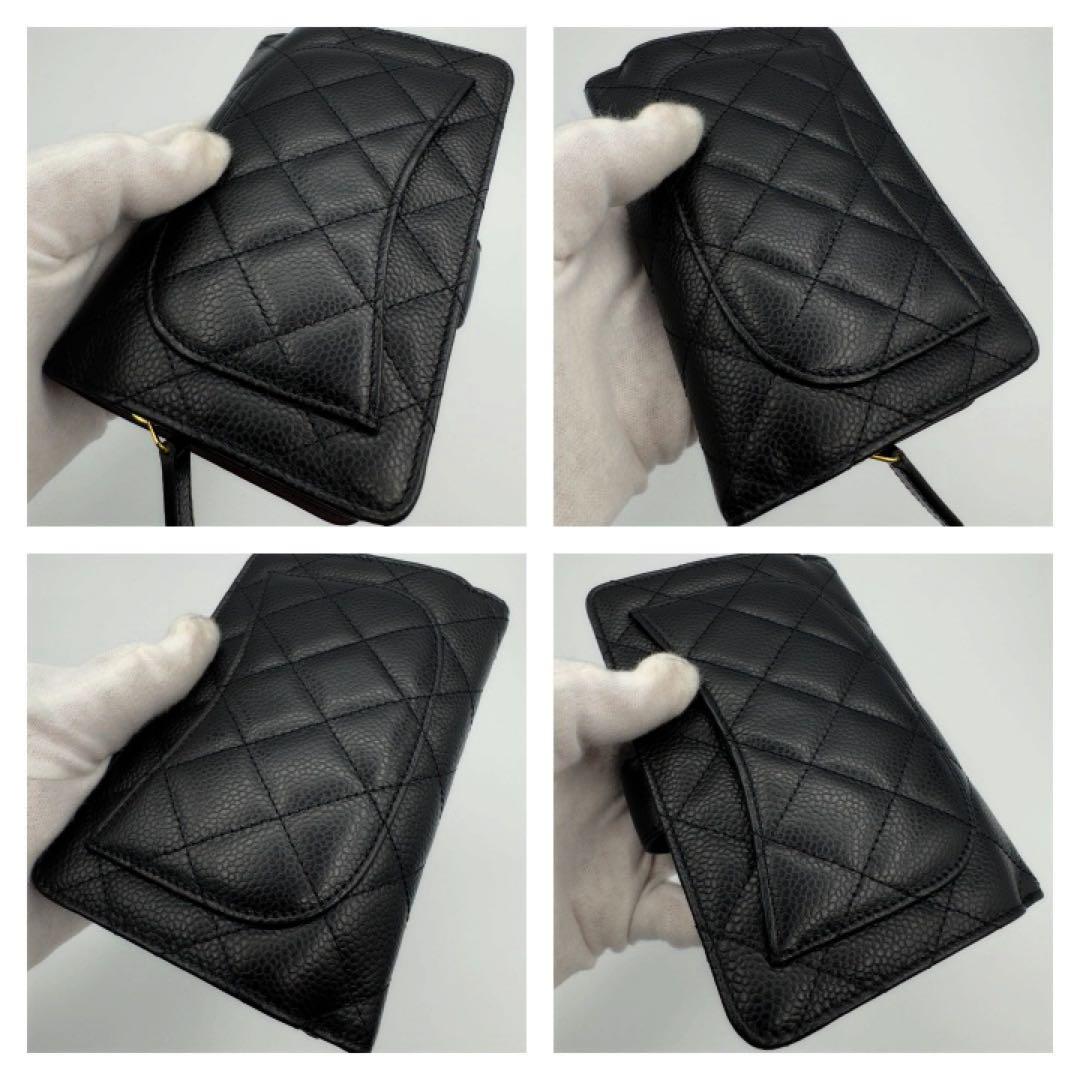 ギフト対応　シャネル財布　マトラッセ　キャビアスキン　ミディアムウォレット　箱付