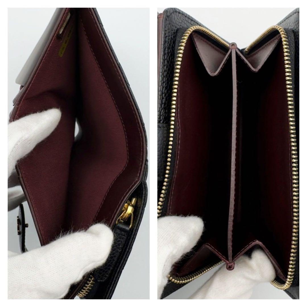 ギフト対応　シャネル財布　マトラッセ　キャビアスキン　ミディアムウォレット　箱付