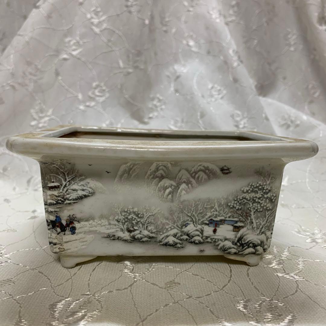 南京　絵鉢　長方