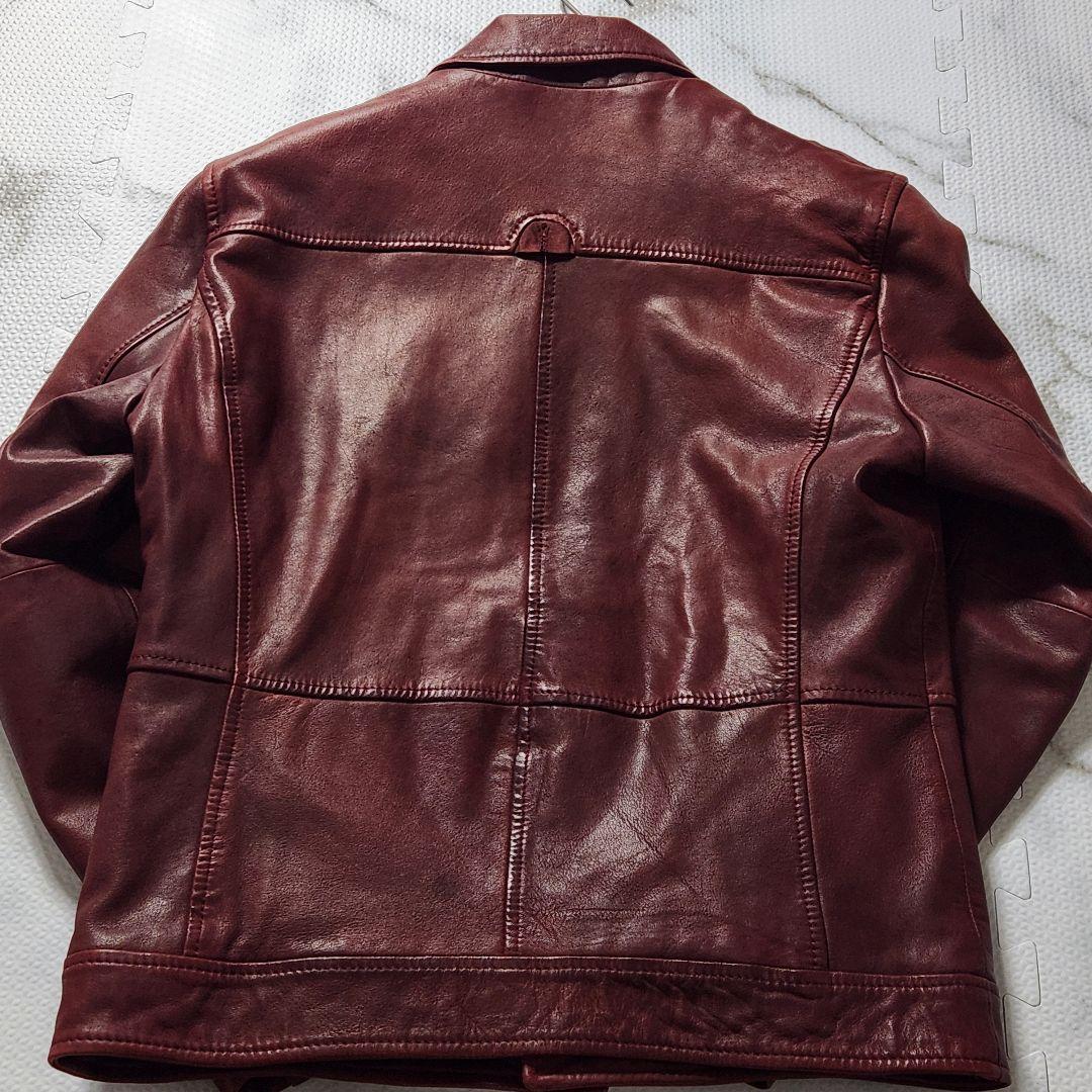 HUGO BOSS ライダースジャケット ラムレザー ボルドー メタルプレート