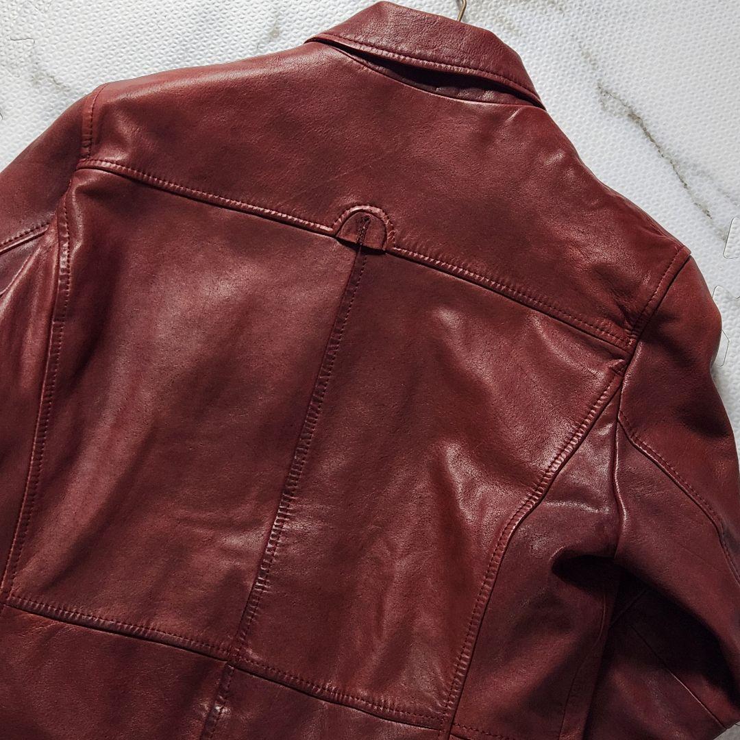 HUGO BOSS ライダースジャケット ラムレザー ボルドー メタルプレート