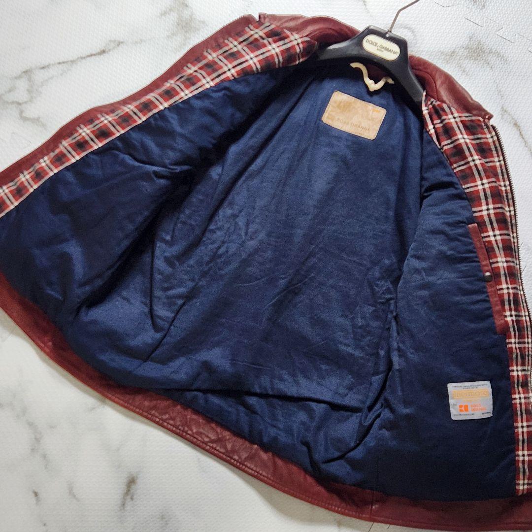 HUGO BOSS ライダースジャケット ラムレザー ボルドー メタルプレート