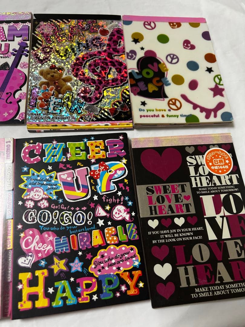 平成　レトロ　ファンシー　ピンク　デコ　音符　大量　11点　メモ帳　おまとめ売り