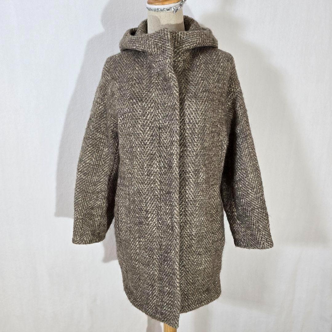 【美品】マカフィー マカフィー アルパカ混 ヘリンボーン フードコート 比翼仕立