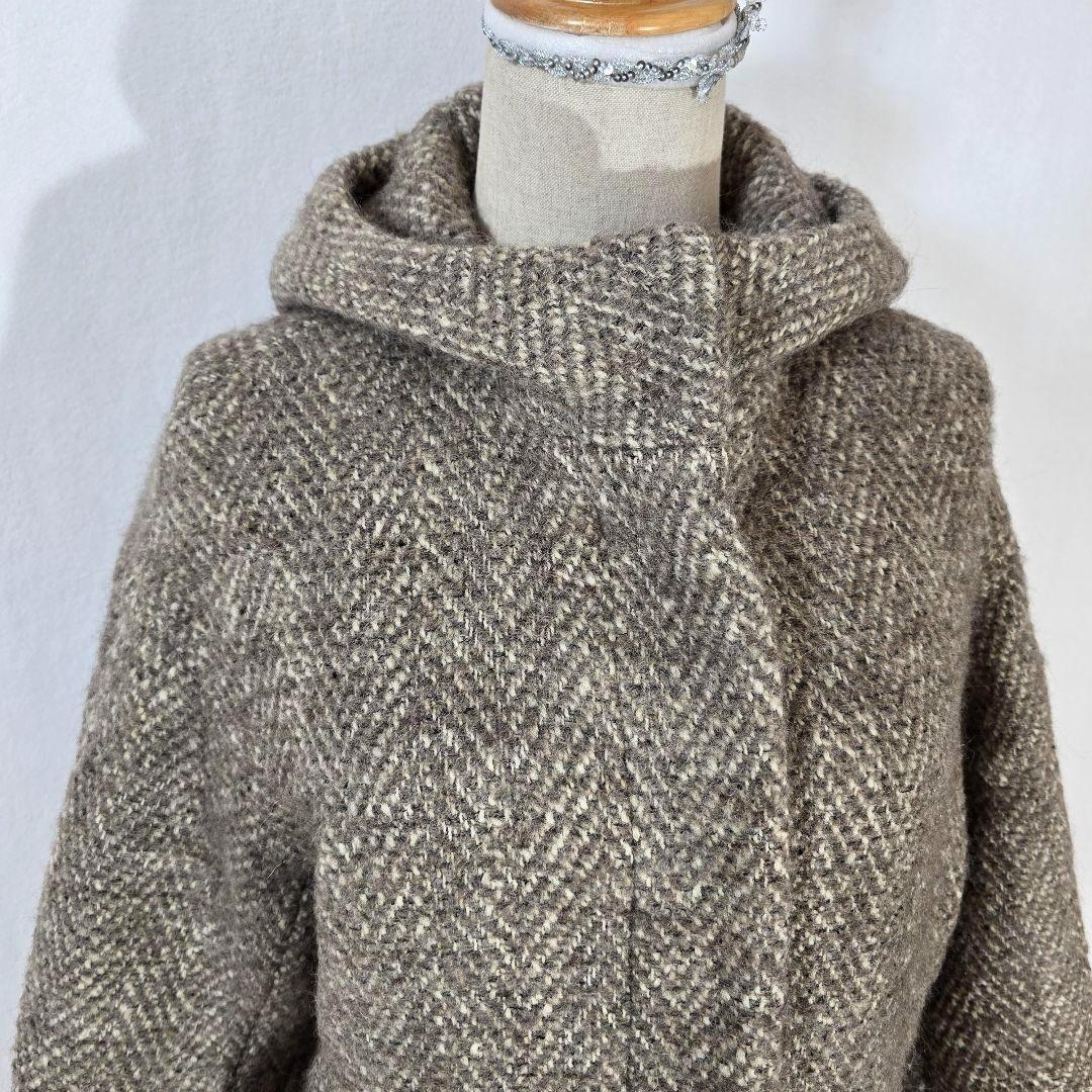 【美品】マカフィー マカフィー アルパカ混 ヘリンボーン フードコート 比翼仕立