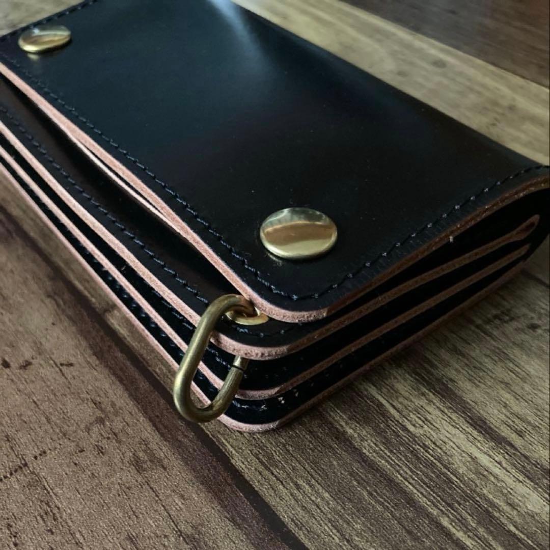 【お札を折らずに収納】ミドルトラッカーウォレット3層 茶芯ブラック【受注生産】