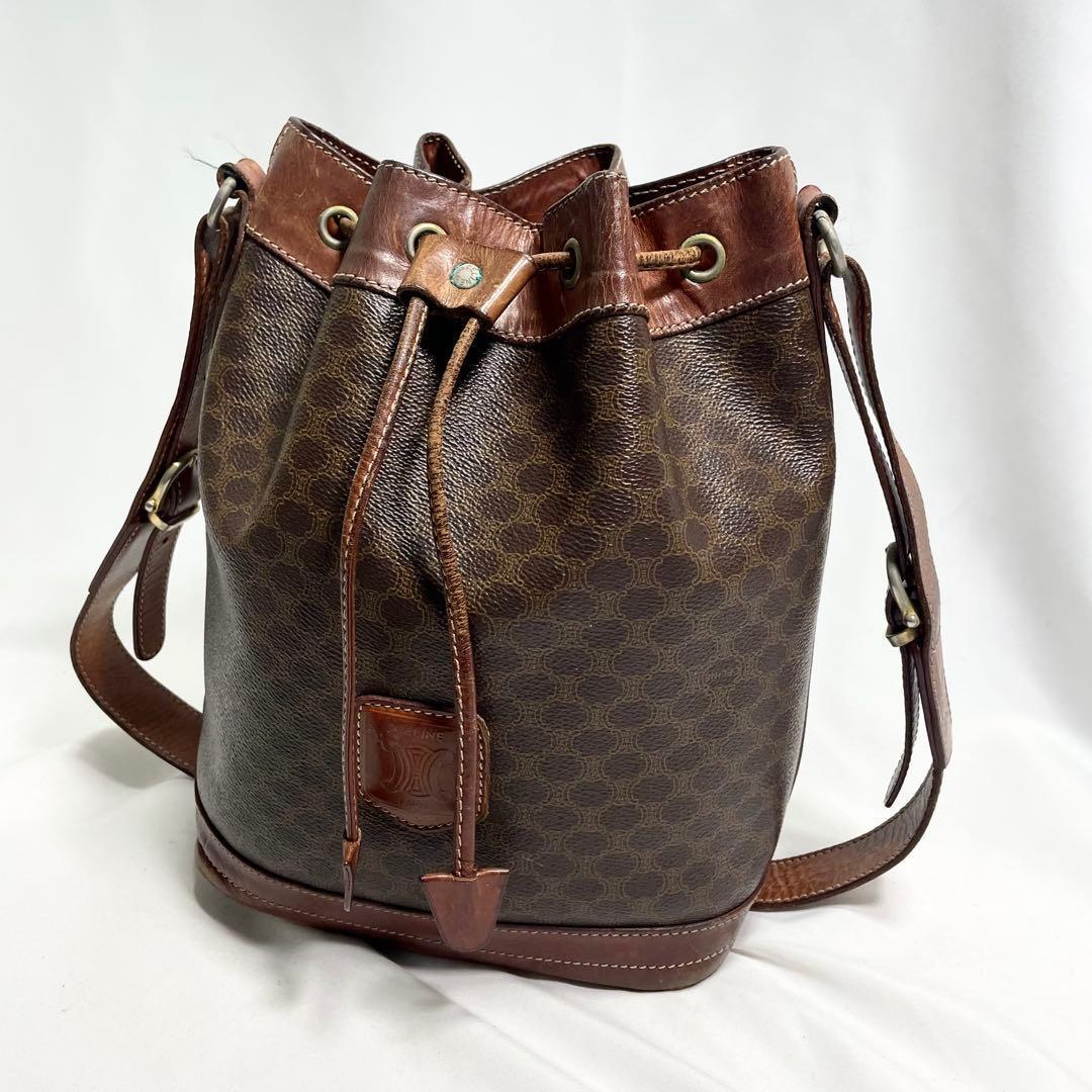 セリーヌ ワンショルダーバッグ 巾着 マカダム トリオンフ レザー PVC ロゴ