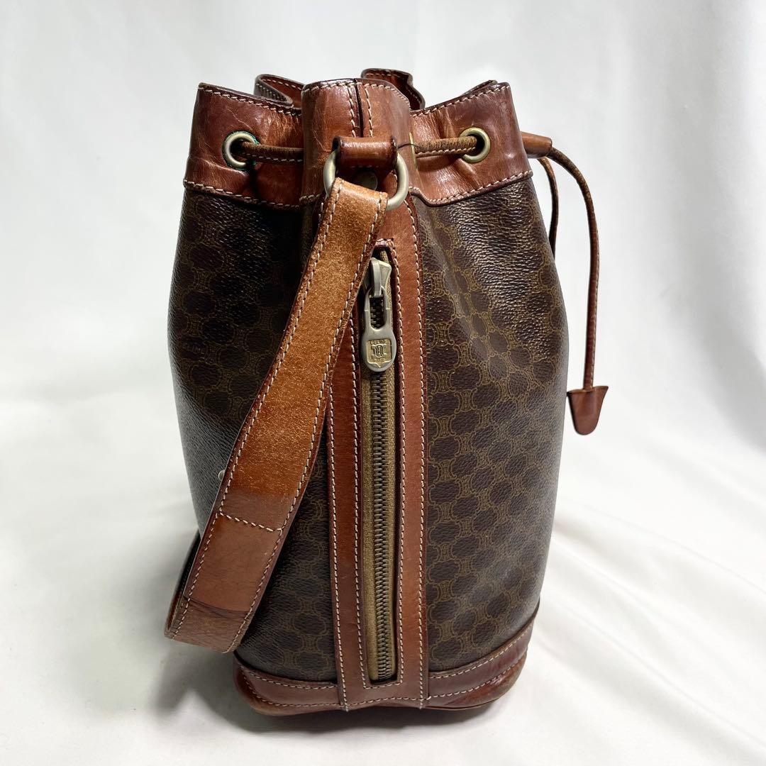 セリーヌ ワンショルダーバッグ 巾着 マカダム トリオンフ レザー PVC ロゴ