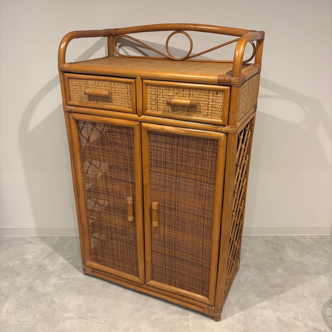 ラタン 籐　ランドリーキャビネット　ランドリーチェスト　シューズラック